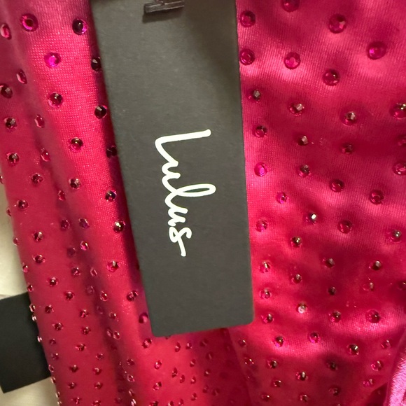Lulus - Radiant Stunner Hot Pink Satin Rhinestone Lace-Up Maxi Dress - NWT - XS - Picture 10 of 10